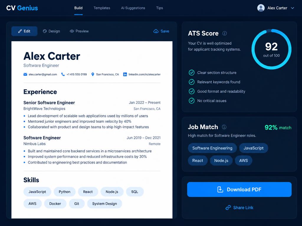 CV Genius interface